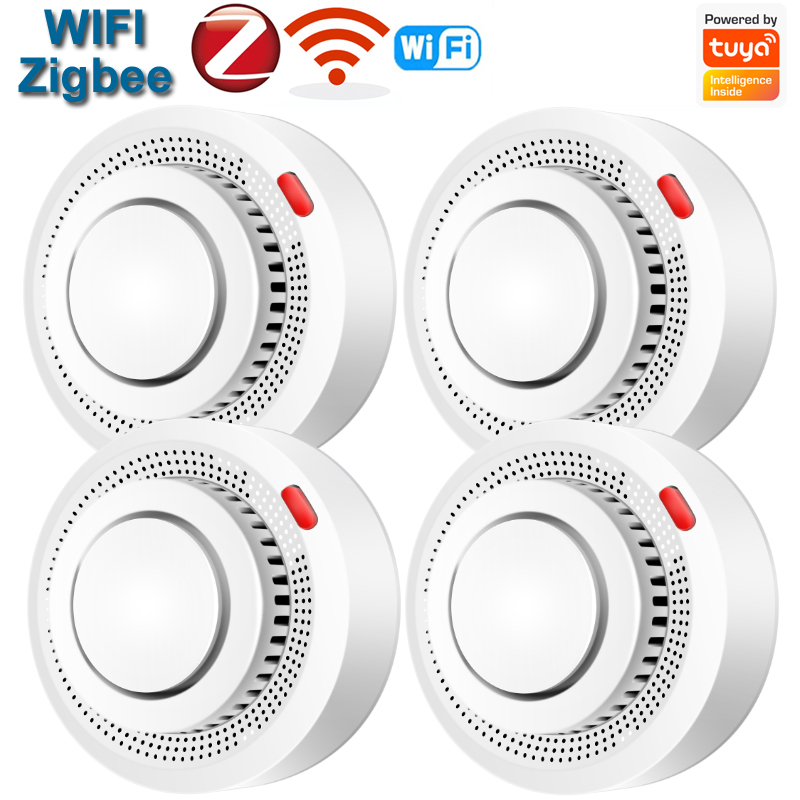 Home Security Technology - جهاز استشعار الدخان واي فاي/زيجبي، إنذار