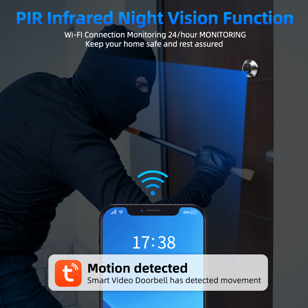 1080P واي فاي ثقب الباب تويا ا - مراجعة Home Security No Wifi Needed وسعره